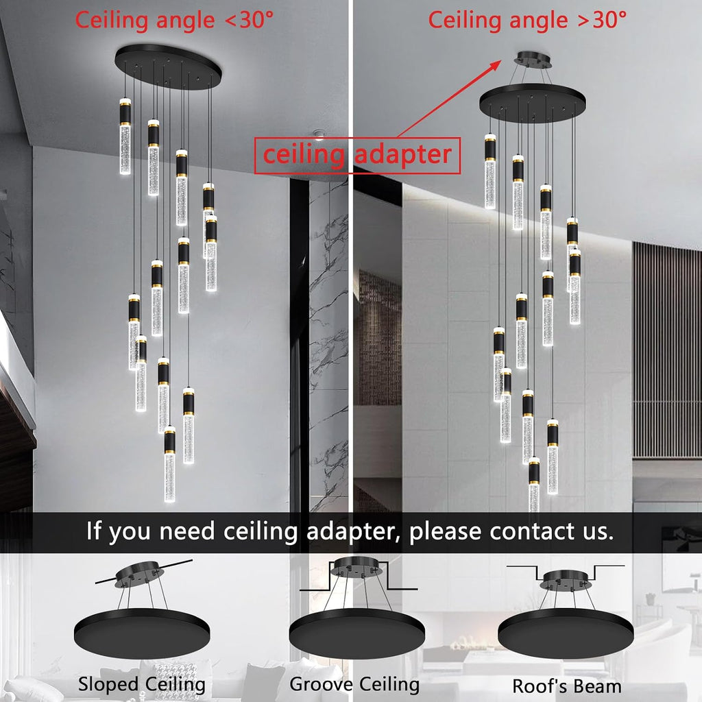 12-Lights Modern Crystal Chandelier for Staircase High Ceiling Chandeliers Large Spiral Bubble Pendant Lighting Hanging Light Fixture Flush Mount for Foyer Entryway