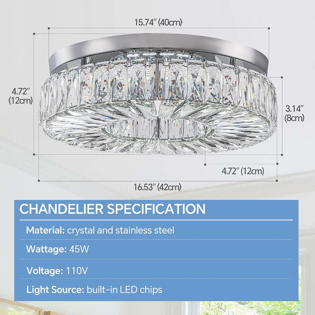 16.5' Crystal Chandelier LED Modern Flush Mount Ceiling Light Fixtures Round Ring Luxury Large Chandelier for Living Room Bedroom Dining Room Entrance (Cool white-16.5')