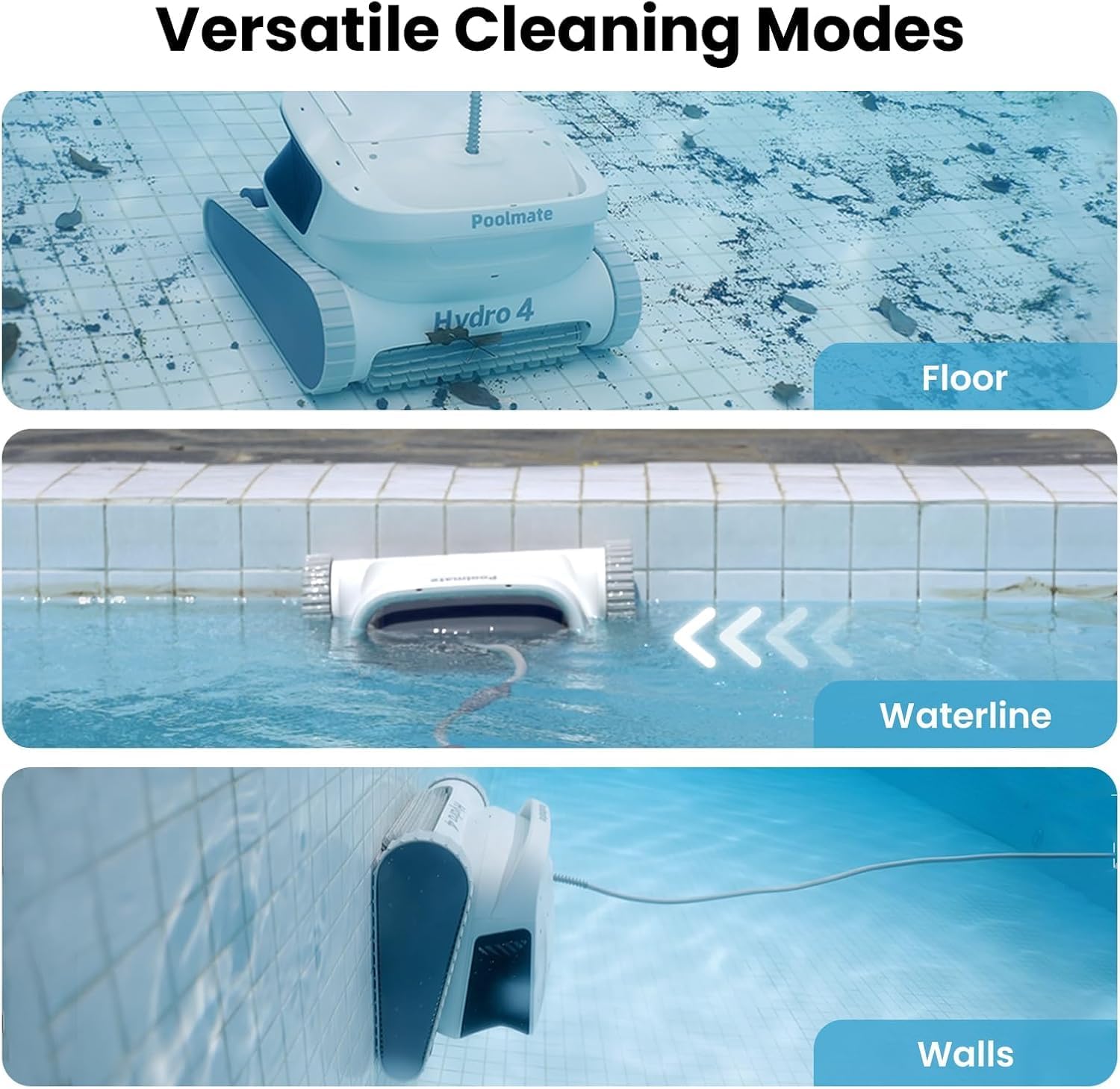 Chasing Hydro 4 Corded Robotic Pool Cleaner, Pool Vacuum for Inground Aboveground Pools, Floor Wall Waterline Cleaning, 4.1L Filter Basket, Pool Cleaner Robot Ideal for Pools up to 50 FT in Length