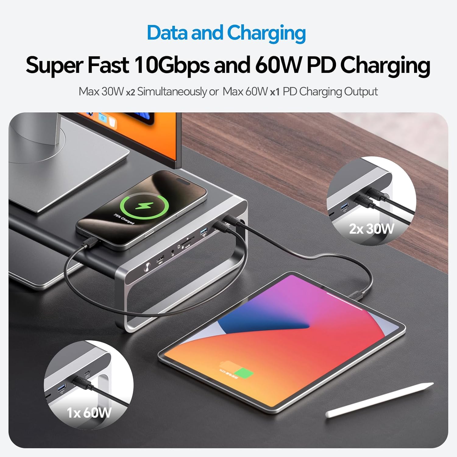 MacBook Docking Station Monitor Stand, 13-in-1 USB C Laptop Docking Station with 6 USB A/C Ports (Data & Max 60W Charging), 4K HDMI, SD/TF, 3.5mm Audio, Ethernet for MacBook, Windows