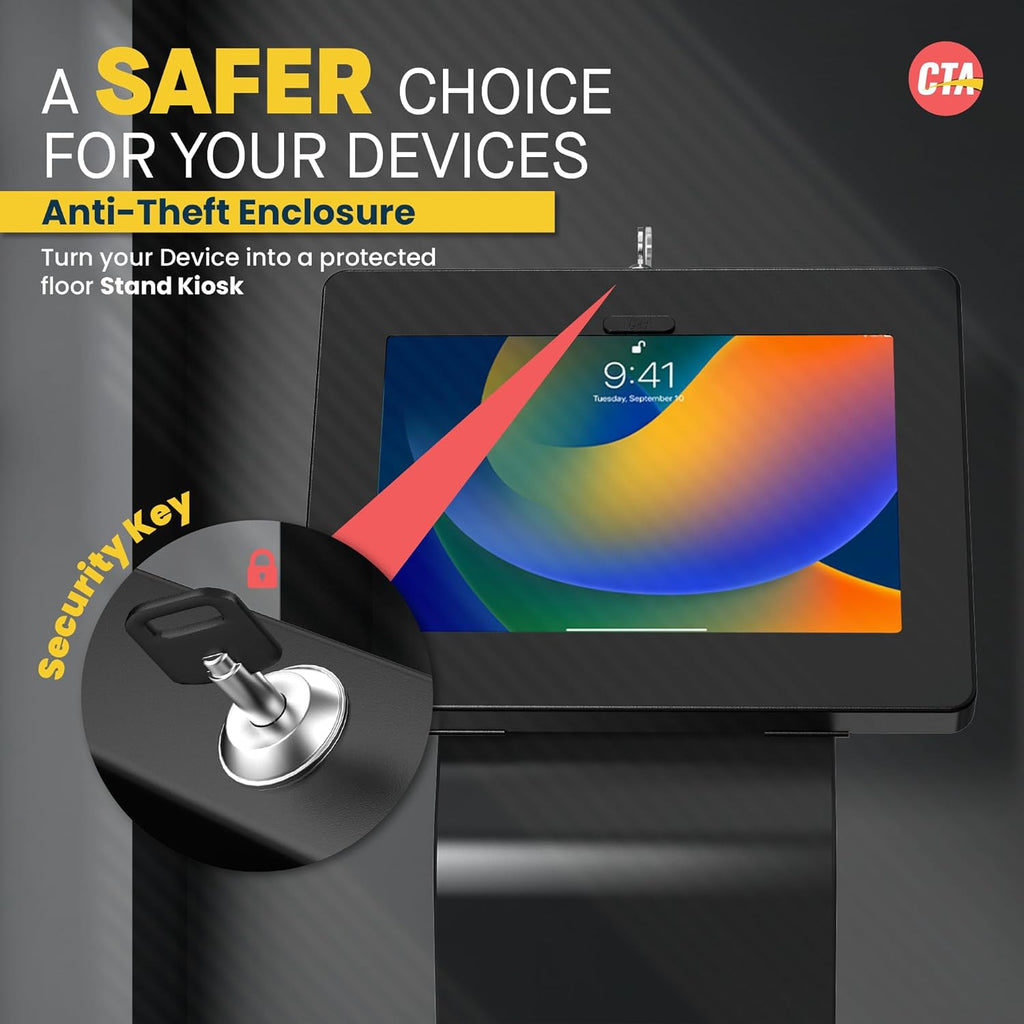 CTA Digital Premium Kiosk Floor Stand - Locking Floor Stand Kiosk - iPad 7th/8th/9th Gen 10.2' - Pro 11', 5th & 6th Gen, Surface Go, Galaxy Tab S5E & More (PAD-PARAF)