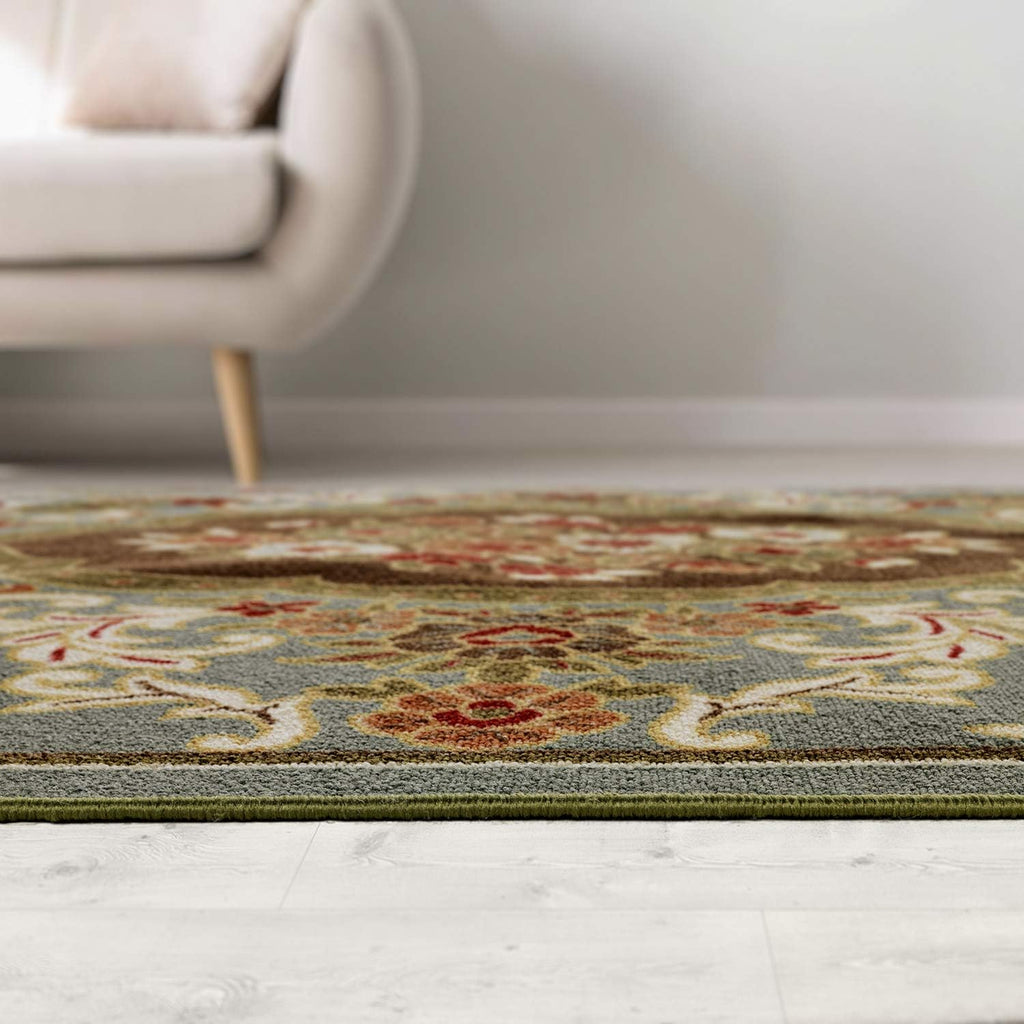 Antep Rugs Alfombras Non-Skid (Non-Slip) 6x9 Rubber Backing Modern Floral Low Profile Pile Indoor Area Rugs (Green, 6'7' x 9')