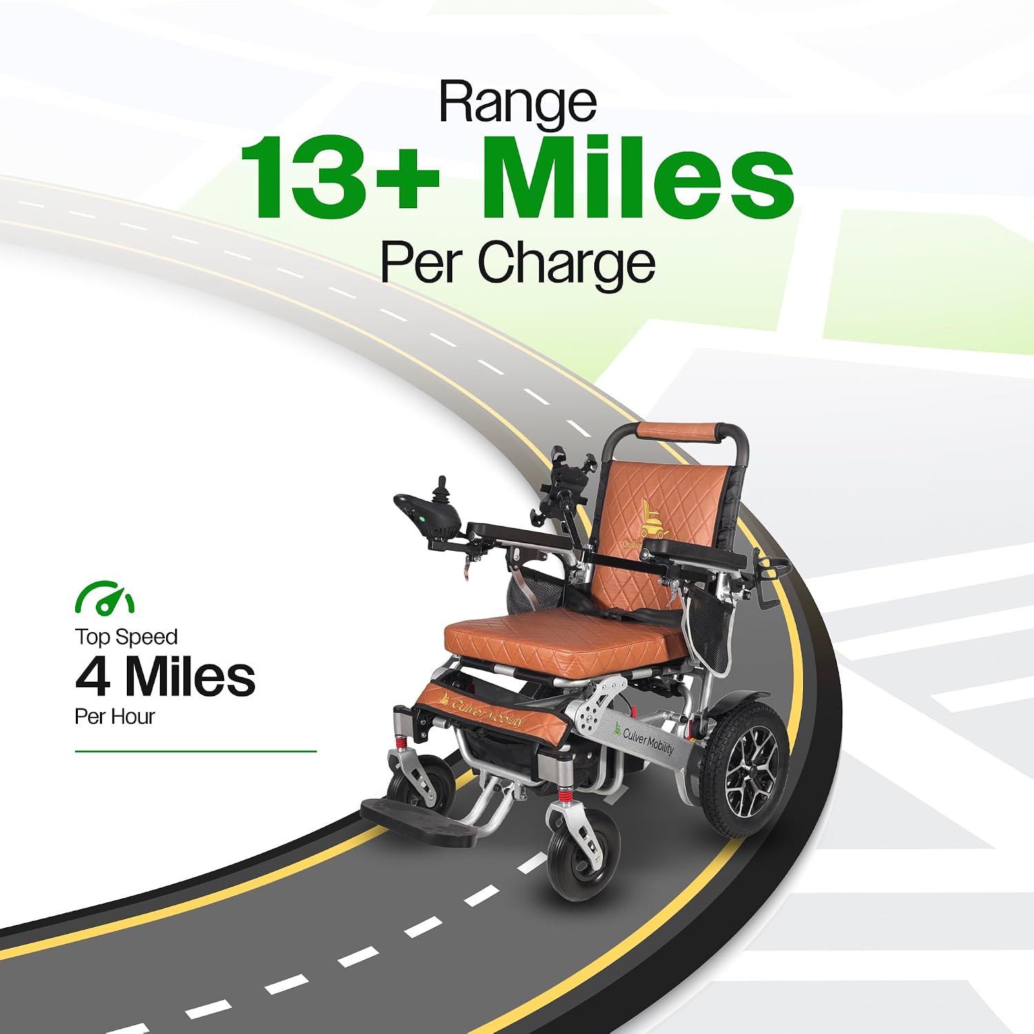 Culver Mobility Wolf Folding Lightweight Heavy Duty Electric Wheelchair, 330 lbs Capacity, 500W Motor, 13 Miles Range – Includes Free Travel Bag, Cup Holder, and Phone Holder