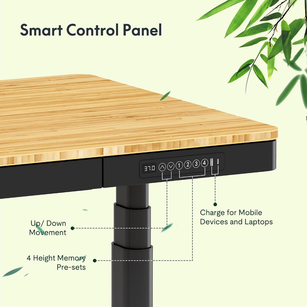 FLEXISPOT Q8 55' Bamboo Standing Desk, Dual Motor 3 Stages Adjustable Height Electric Computer Workstation w/Wireless Charging, Drawer, Quick Install, 220lbs Capacity (Bamboo Tabletop + Black Frame)