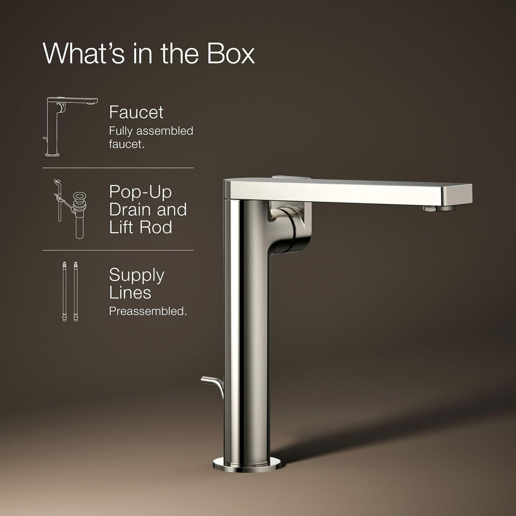 Kohler 73168-4-SN Composed® Tall Single-Handle Bathroom Sink Faucet with Lever Handle, 1.2 gpm, Vibrant Polished Nickel