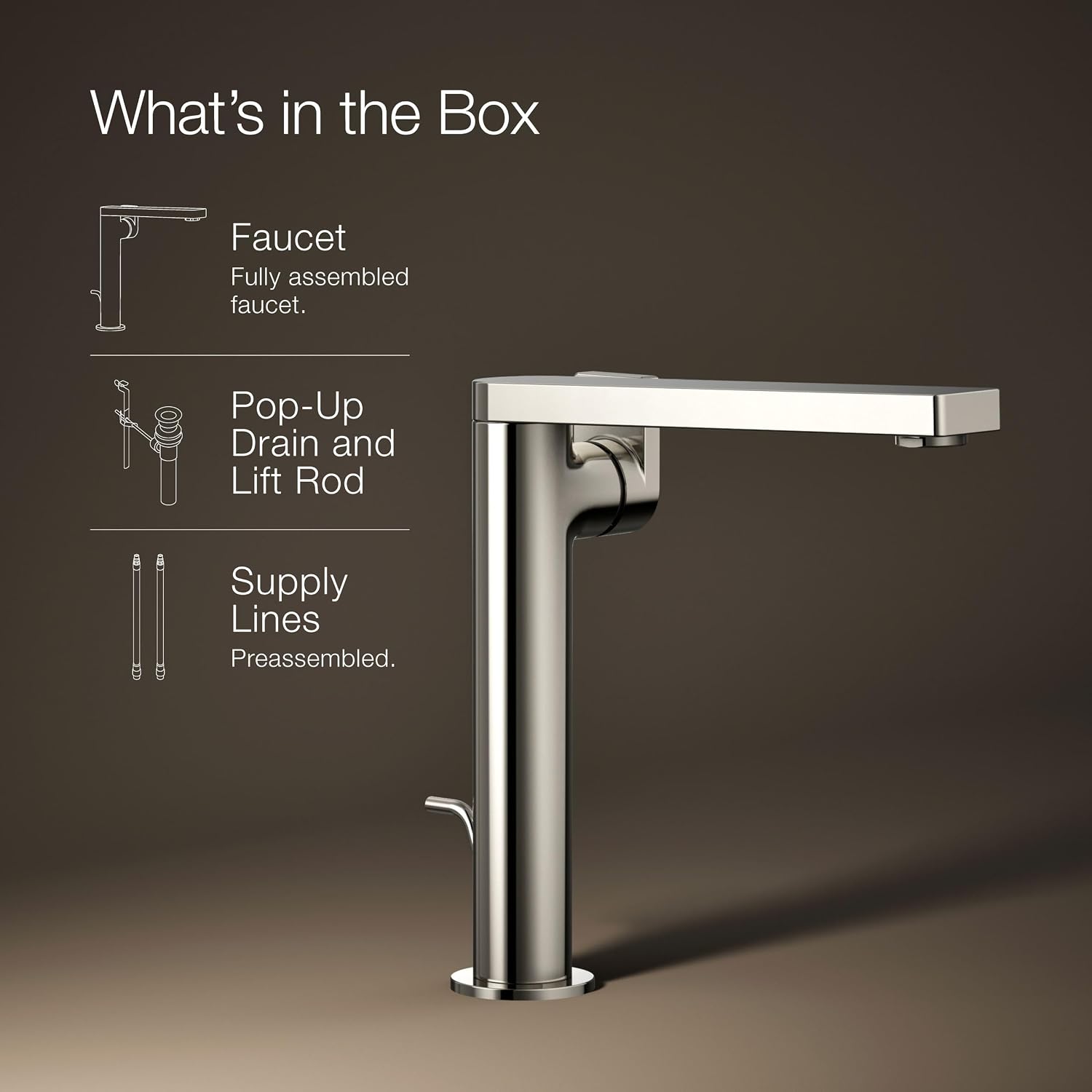 Kohler 73168-4-SN Composed® Tall Single-Handle Bathroom Sink Faucet with Lever Handle, 1.2 gpm, Vibrant Polished Nickel