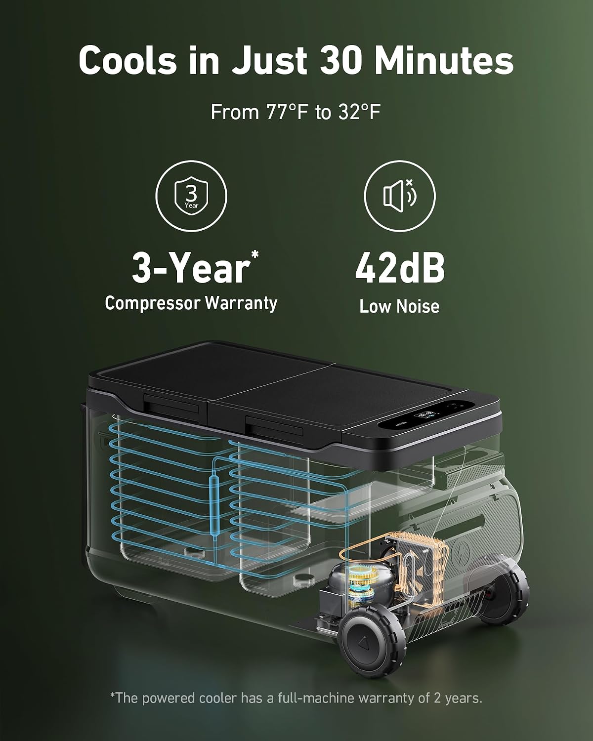 Anker EverFrost 50 Powered Cooler, 53L Portable Refrigerator for Car, Powered Cooler with 299Wh Battery, Powered by AC/DC or Solar, for Outdoor Camping, Travel, and Fishing, Fits in Trucks