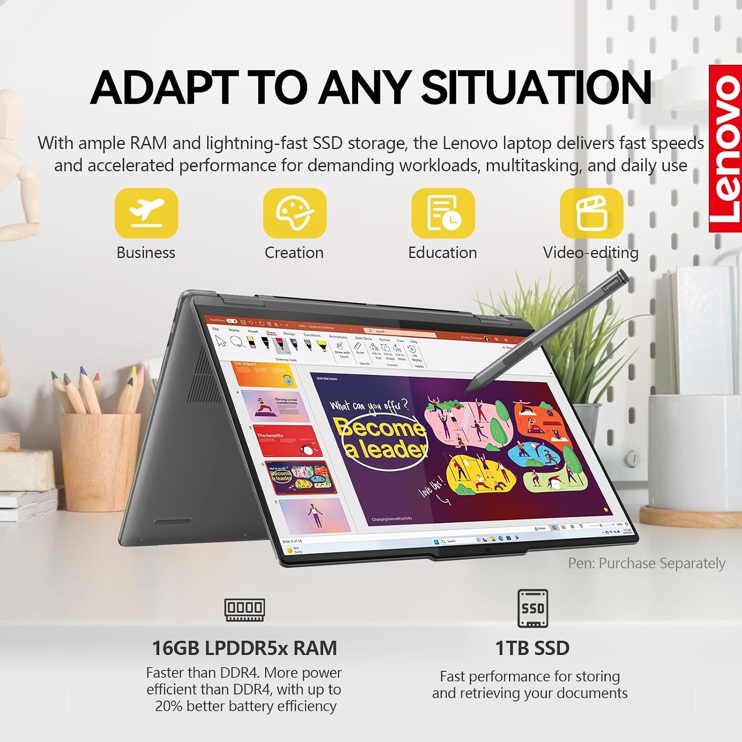 Lenovo Yoga 7i 2 in 1 Laptop Touchscreen, 16' FHD+ 360 Foldable Touch Screen Convertible, Intel Core Ultra 7, Windows 11 Laptop PC, Backlit 10-Key, Fingerprint (16GB DDR5 RAM| 512GB SSD)