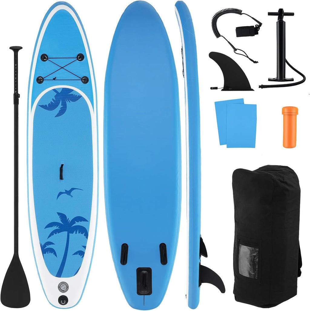 GYMAX Paddle Board, Inflatable Stand Up Paddle Board with SUP Accessories, Removable Fin, Paddle, Pump, Leash & Carry Bag, Blow Up Paddle Boards Standing Boat
