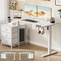 REAHOME Electric Standing Desk with Drawers, 55 x 24 Inches Height Adjustable Sit Stand Desk with Storage, 3 Memory Preset Home Office Computer Desk, Printer Cabinet, 2 Hooks, Cable Management, White