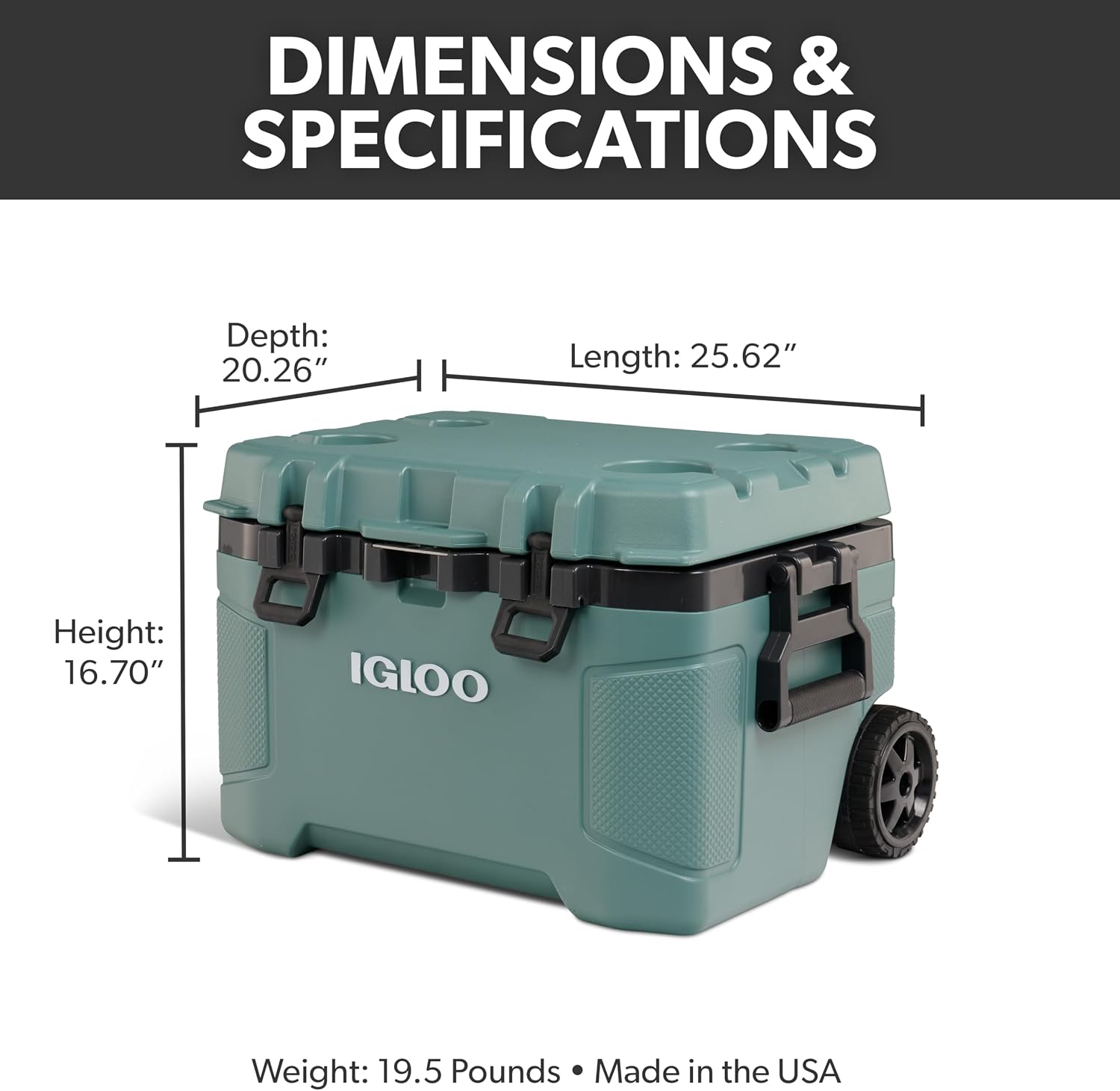 Igloo Trailmate 52Qt Wheeled Cooler, Insulated Hard Shell Ice Chest, Spruce