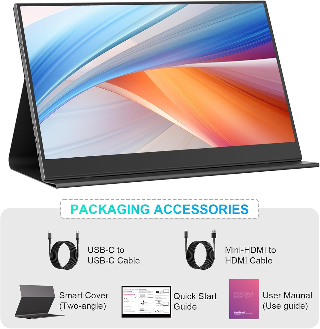 UFYQL Touchscreen Portable Monitor 15.6-Inch, 1080P FHD IPS Display with Magnetic Case, HDMI & USB-C Plug&-Play, Laptop External Monitor for Laptop, MacBook，PC