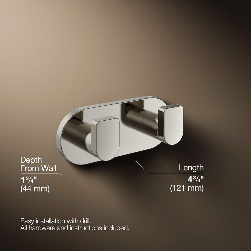 Kohler 73146-SN Composed® Double Robe Hook, Vibrant Polished Nickel