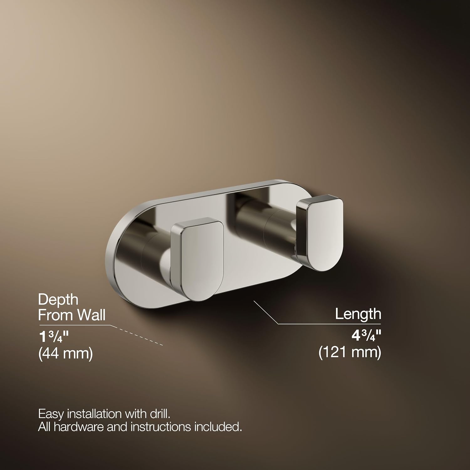 Kohler 73146-SN Composed® Double Robe Hook, Vibrant Polished Nickel