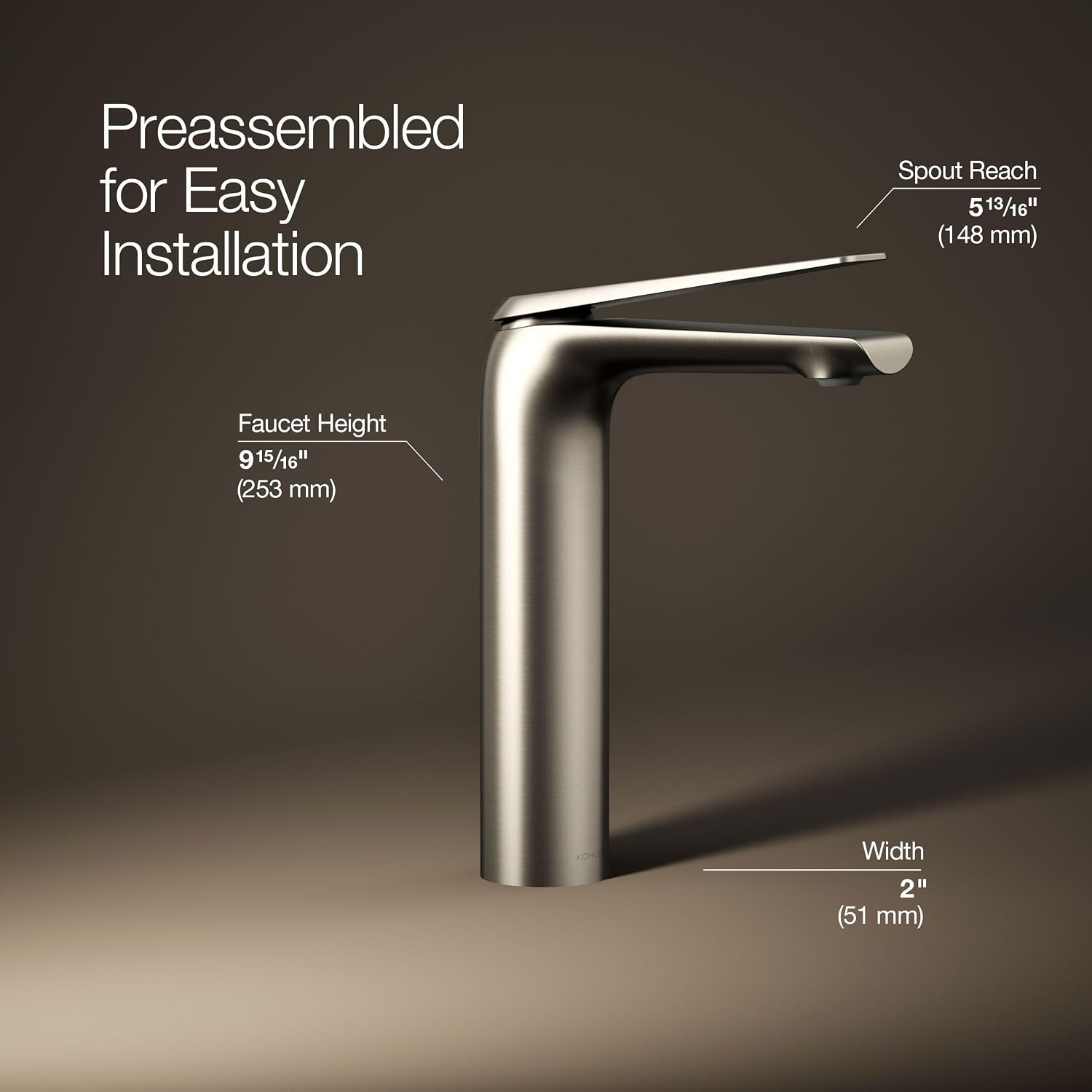Kohler 97347-4-BN Avid® Tall Single-Handle Bathroom Sink Faucet, 1.2 gpm, Vibrant Brushed Nickel