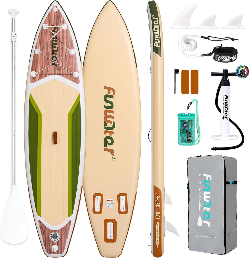 FunWater 11'/10'6' Inflatable Stand Up Paddle Board with Premium SUP Paddleboard Accessories, Wide Stable Anti-Slip EVA Deck,Paddle Boards for Adults & Youth of All Skill Levels