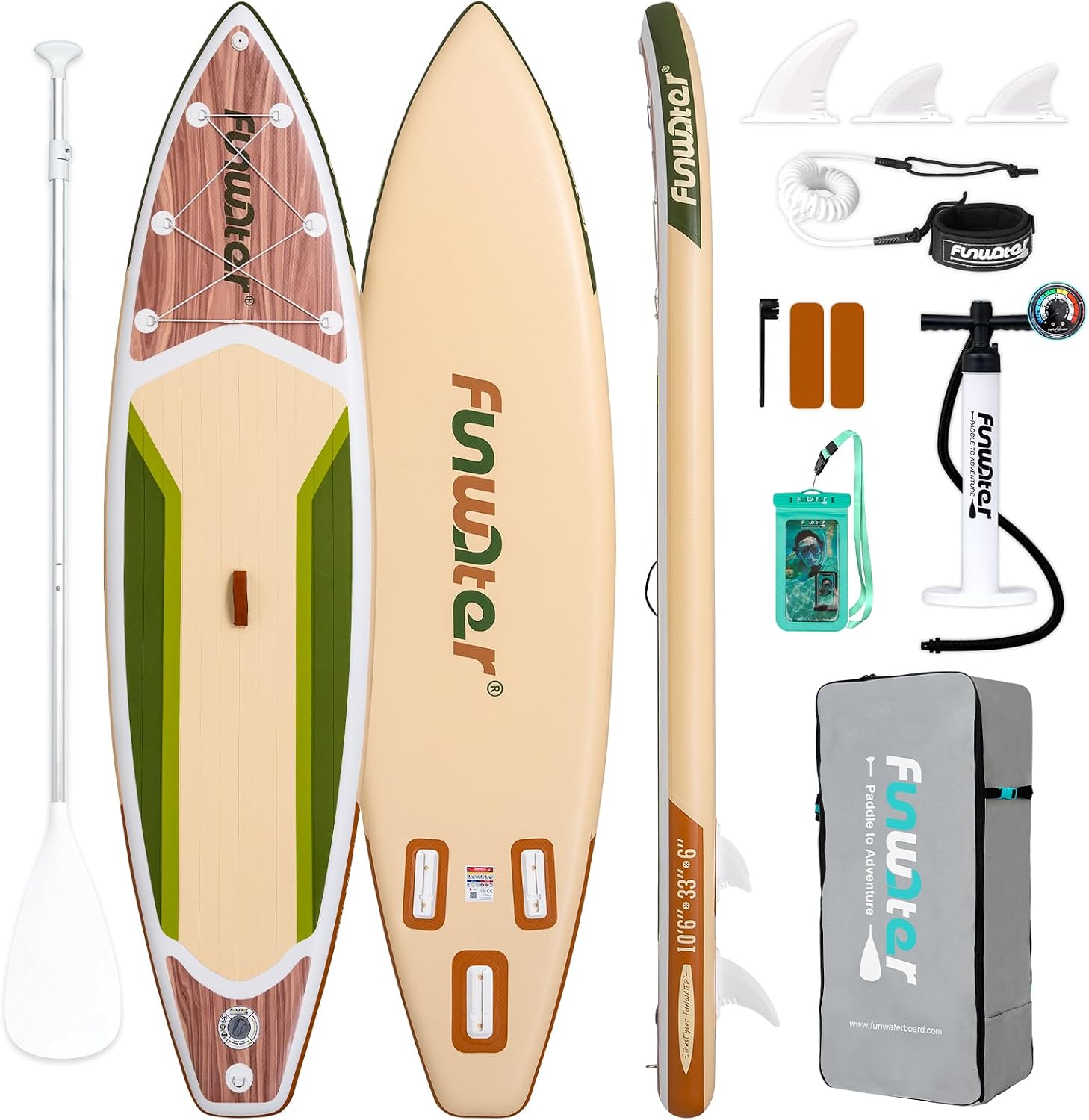 FunWater 11'/10'6' Inflatable Stand Up Paddle Board with Premium SUP Paddleboard Accessories, Wide Stable Anti-Slip EVA Deck,Paddle Boards for Adults & Youth of All Skill Levels