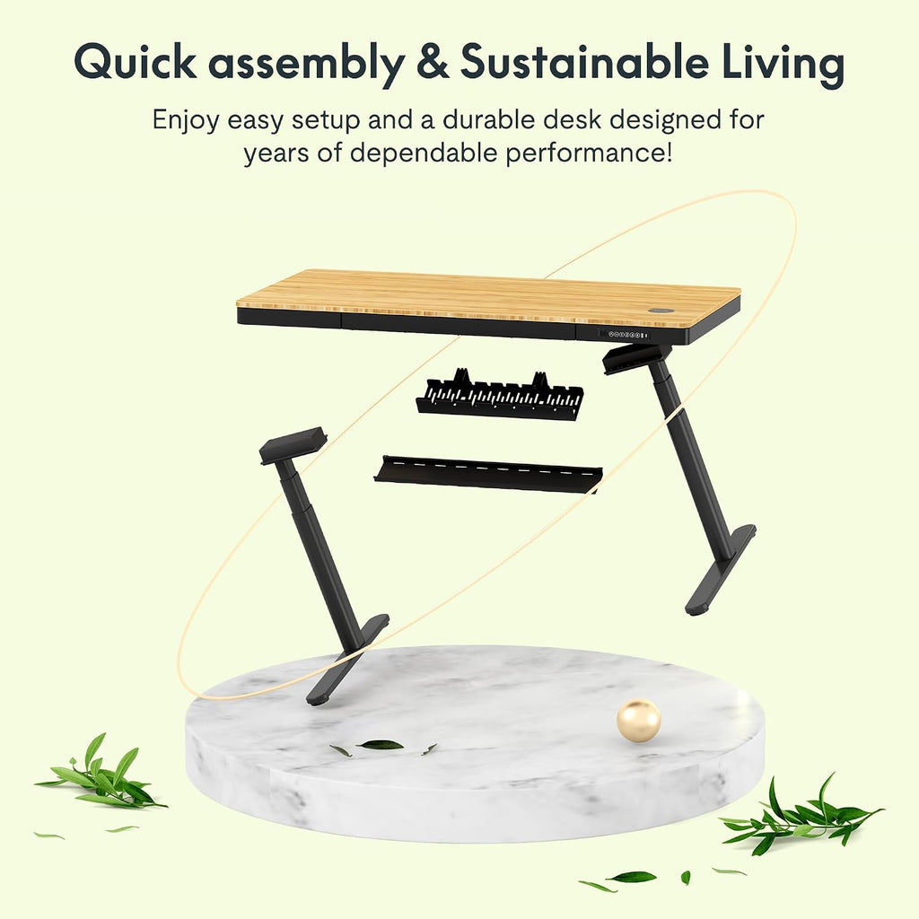FLEXISPOT Q8 55' Bamboo Standing Desk, Dual Motor 3 Stages Adjustable Height Electric Computer Workstation w/Wireless Charging, Drawer, Quick Install, 220lbs Capacity (Bamboo Tabletop + Black Frame)