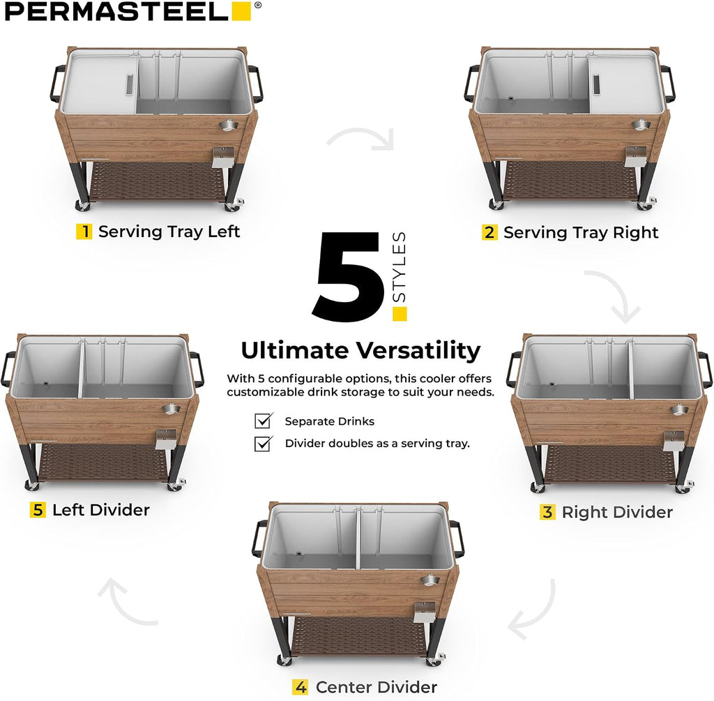 Permasteel 80 Quart Party Cooler, Rolling Ice Chest with Wheels and Handles for Indoor Outdoor Patio