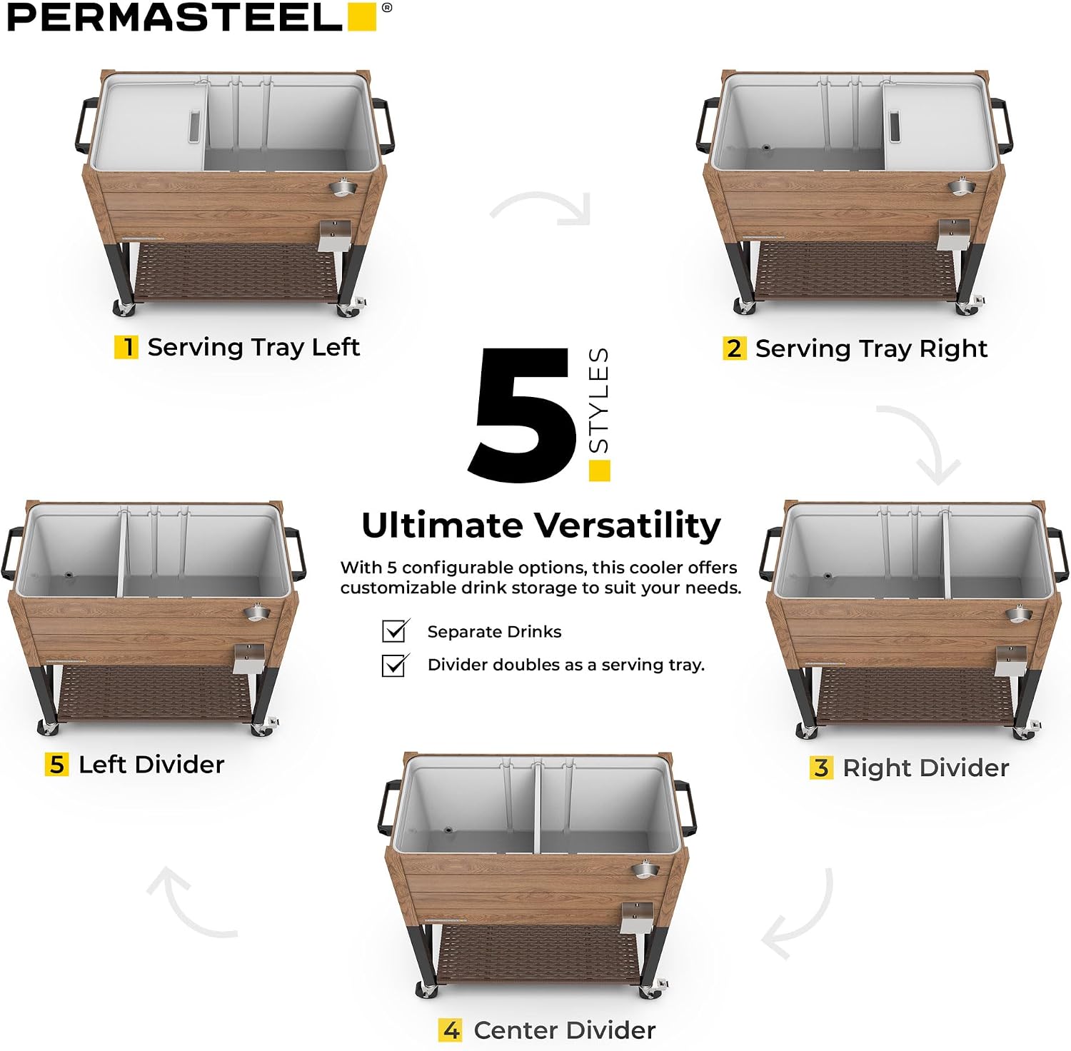 Permasteel 80 Quart Party Cooler, Rolling Ice Chest with Wheels and Handles for Indoor Outdoor Patio