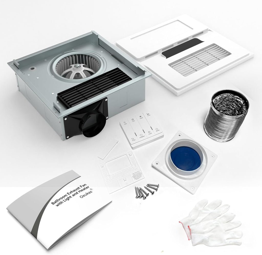 1800W Bathroom Exhaust Fan with Light and Heater, 110 CFM 4-in-1 Ceiling Vent Fan, 1.0 Sone Quiet Operation, 11.2' x 11.2' Ceiling Cutout, 13.8' Grille, 6500K LED Light, Metal Housing