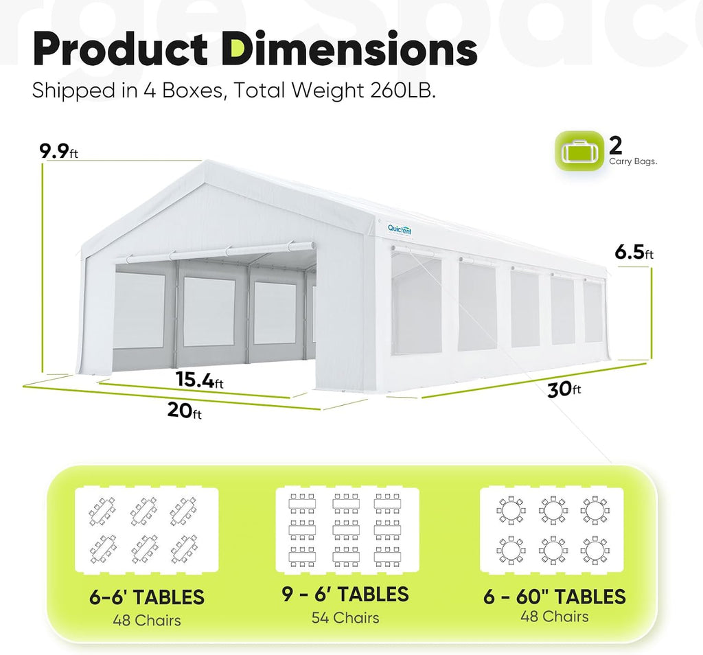 Quictent 20x30ft Party Tent Heavy Duty Outdoor Canopy Tent Carport Wedding Event Shelter BBQ Wedding Tents for Parties with Storage Bags(Mesh)