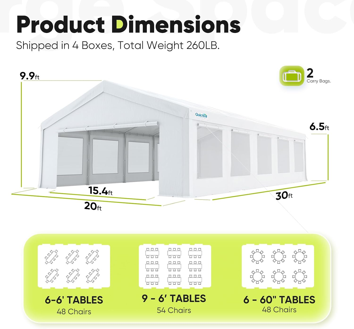 Quictent 20x30ft Party Tent Heavy Duty Outdoor Canopy Tent Carport Wedding Event Shelter BBQ Wedding Tents for Parties with Storage Bags(Mesh)