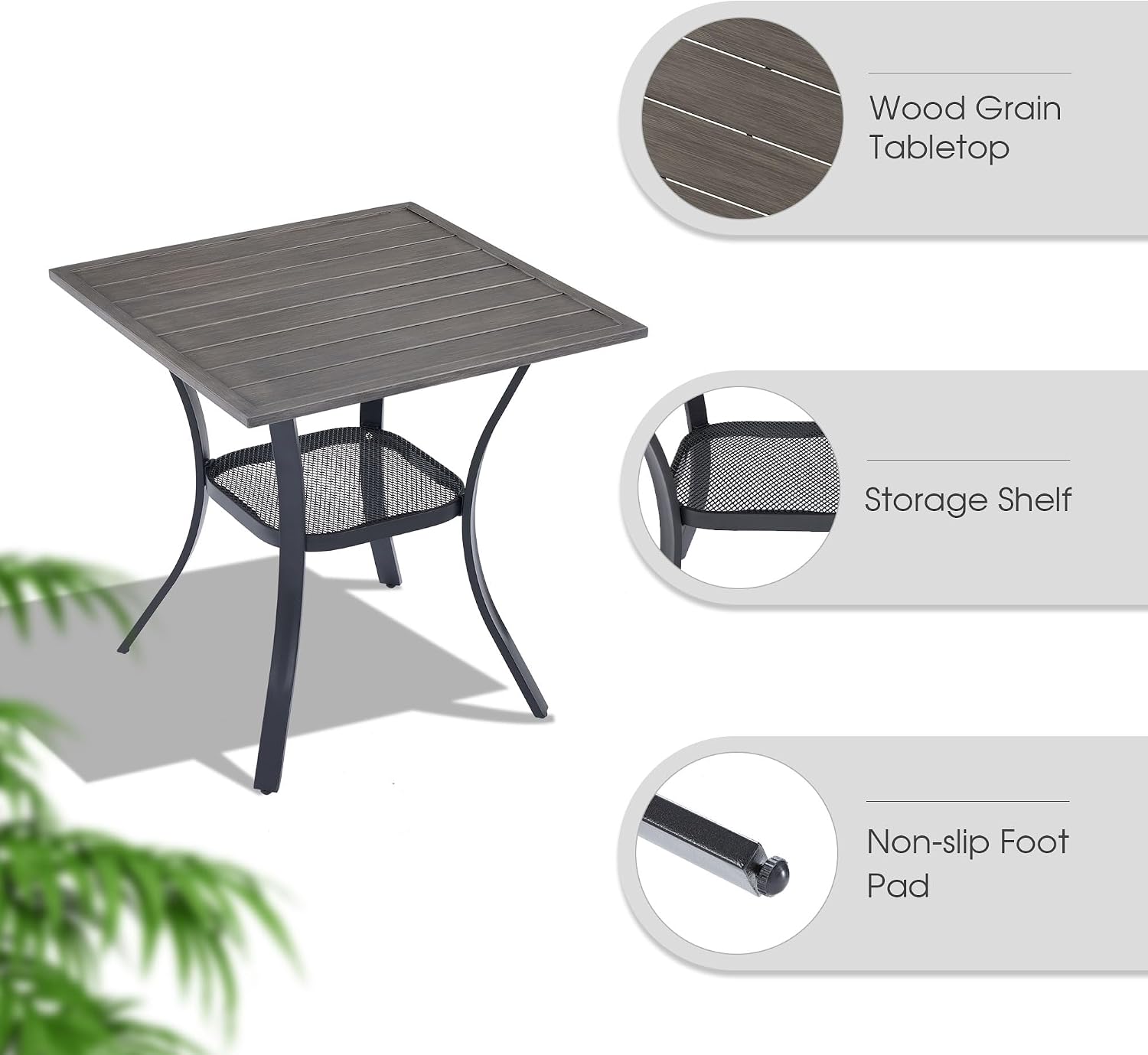 VICLLAX 3 Pieces Outdoor Dining Set, Patio Furniture Set of 2 Patio Swivel Dining Chairs and Small Dining Table with Storage Shelf, Grey Chairs & Antique Grey Tabletop