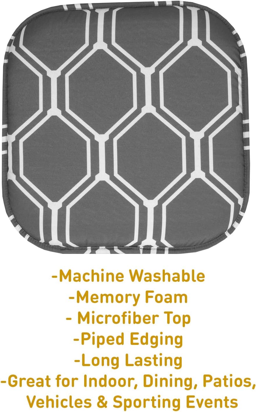 Sweet Home Collection Chair Cushion Memory Foam Pads Honeycomb Pattern Slip Non Skid Rubber Back Rounded Square 16' x 16' Seat Cover, Mirage Gray/White (Pack fo 3)