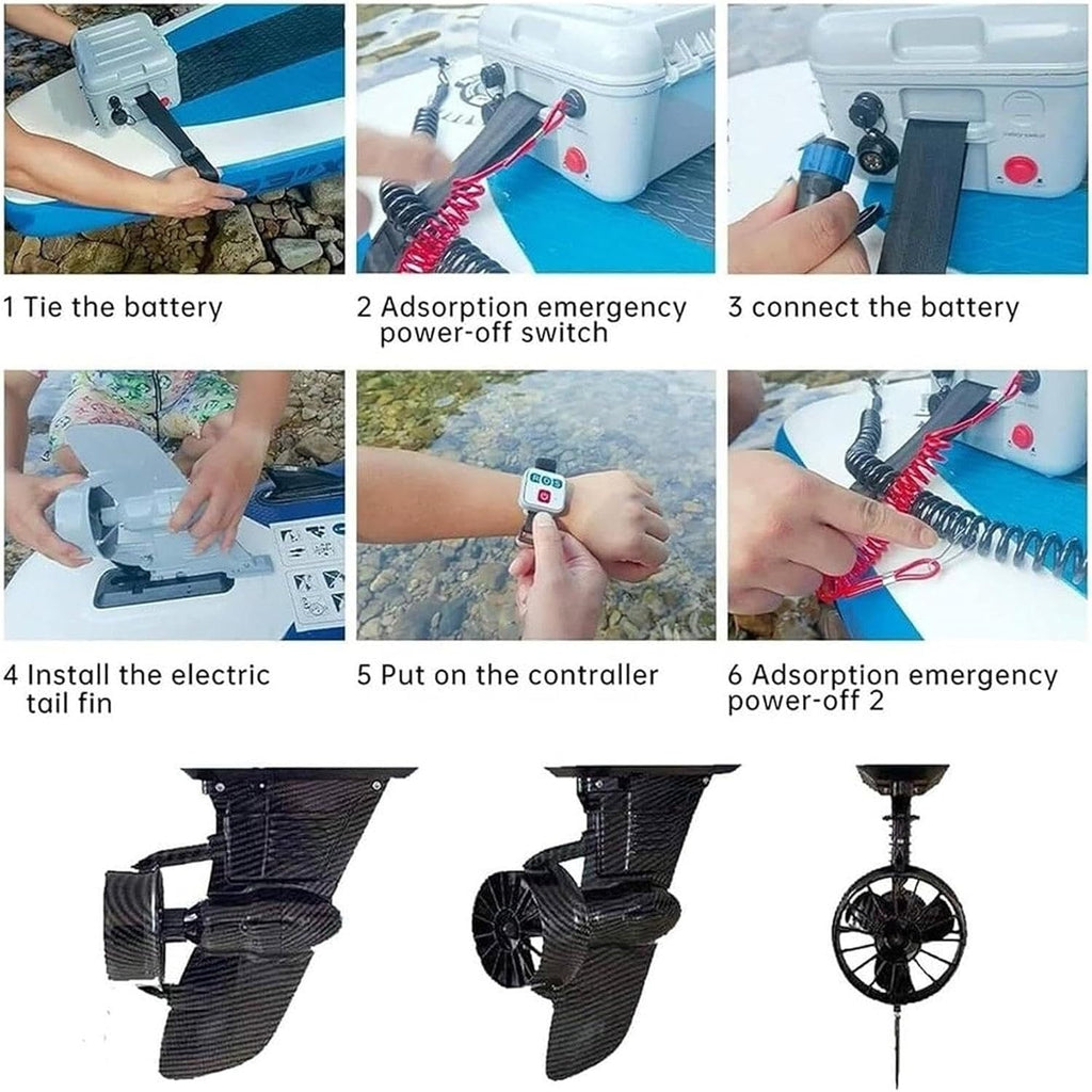24V Battery Electric Fin, Paddle Board Push Motor Sup Surf Kayak, Electric Surfboard Fins Propeller with Remote Control, Portable Powered Surfboard Kit 3-6Km/H