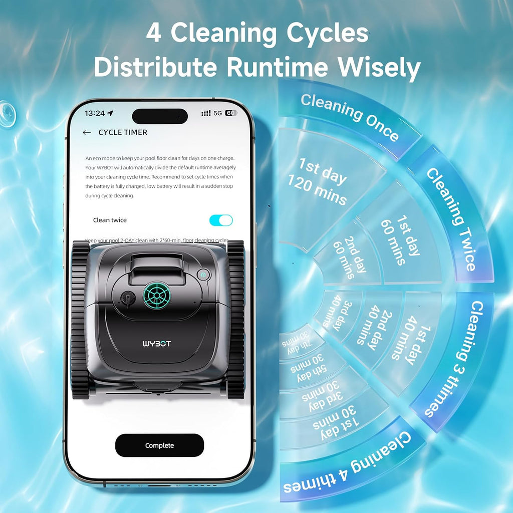WYBOT C1 Cordless Robotic Pool Vacuum for Inground Pools, Above Ground Pool Cleaner 4-in-1 Wall & Waterline Cleaning Up to 1,614sq.ft, 150mins Smart Navigation, App Support (Obsidian Green)