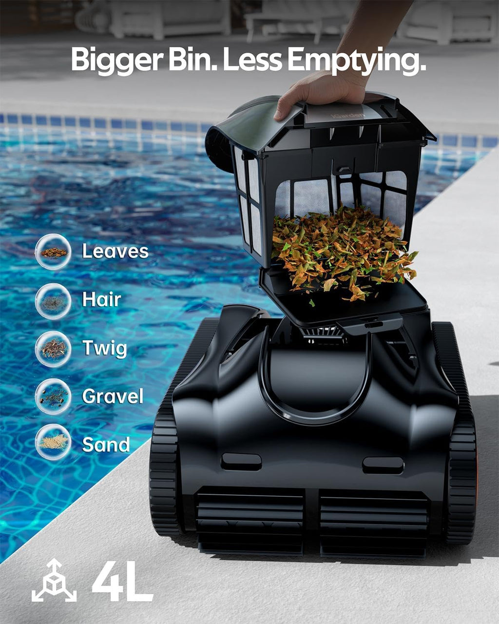 iGarden Robotic Pool Cleaner K90, 9H Runtime Cordless Pool Vacuum Robot, Turbo 200% Suction, Smart 3D Navigation, Touchscreen, for In-Ground & Above Ground Pools, Black