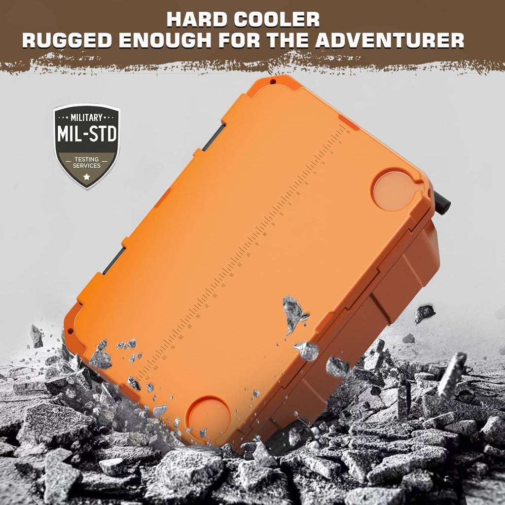 55 Quart Cooler with Wheels, Ice Chests Portable Camping Cooler Holds Ice up to 6 Days, Leak-Proof Outdoor Insulated Cooler with Handle, Cup Holders, Hard Cooler for Camping, Beach, Boat