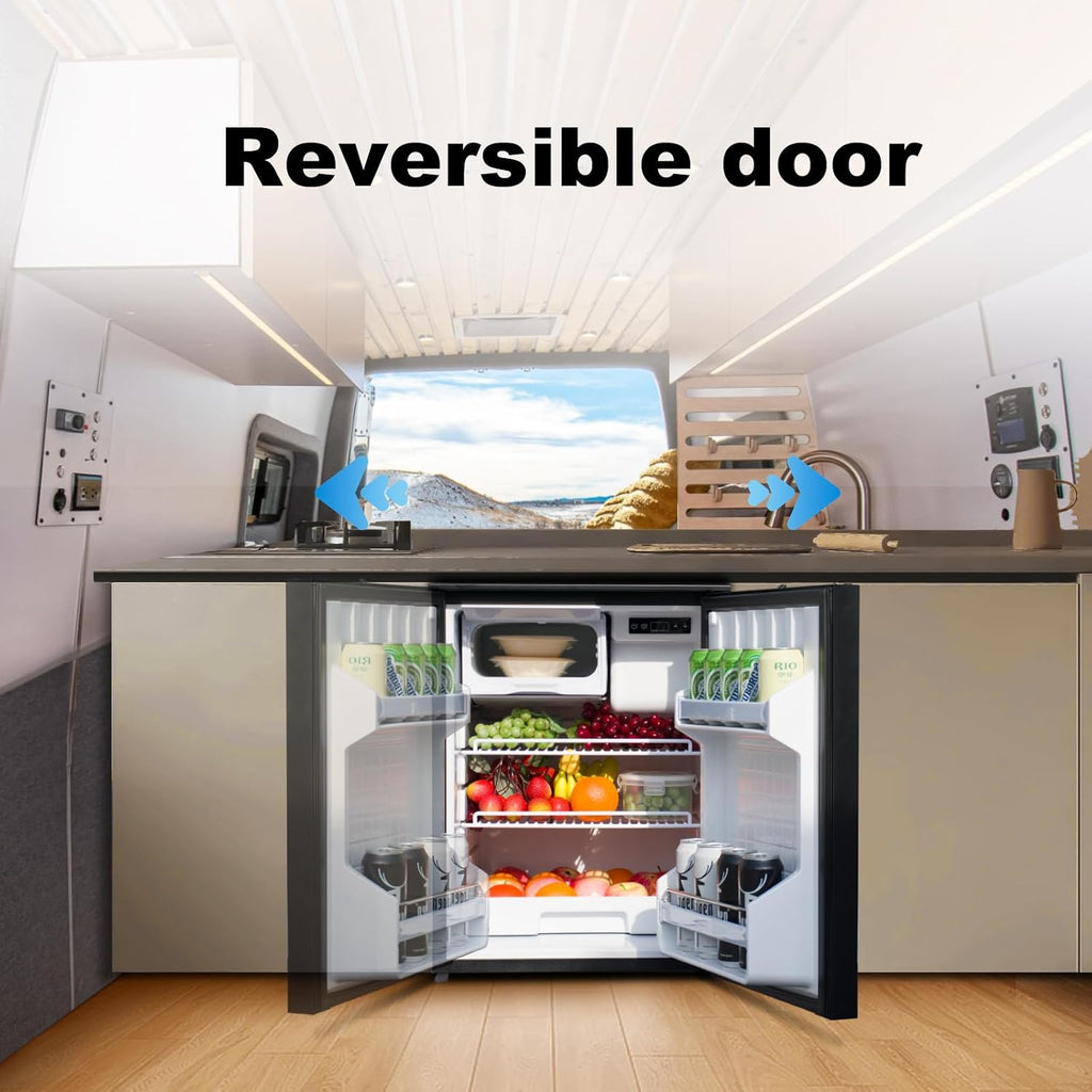 SMETA RV Refrigerator 12V/24V DC Fridge 3 cuft/85L 12 volt Refrigerator Undercounter Electric Cooler for RV Camping Truck Travel, Reversible Door, Seamless, LED