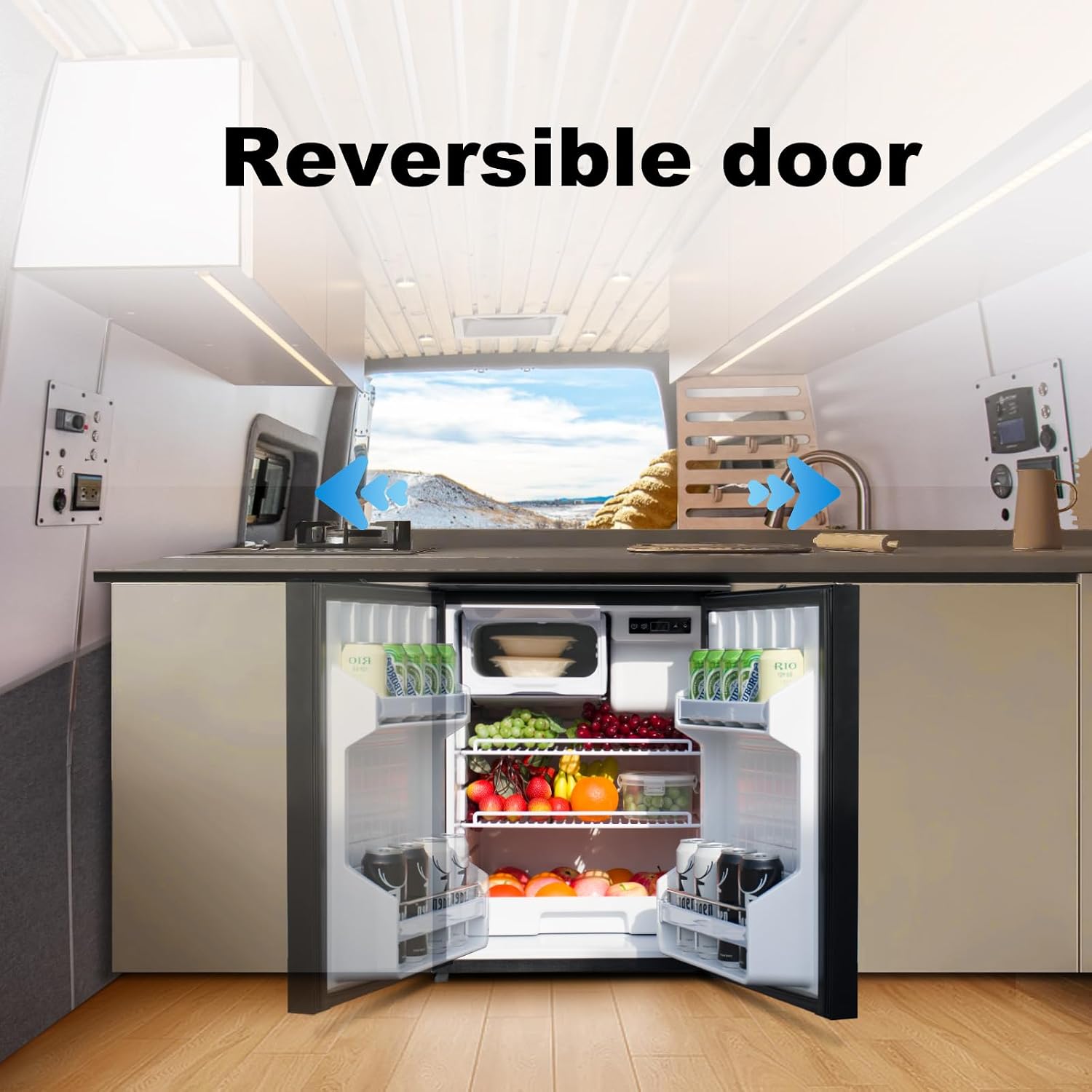 SMETA RV Refrigerator 12V/24V DC Fridge 3 cuft/85L 12 volt Refrigerator Undercounter Electric Cooler for RV Camping Truck Travel, Reversible Door, Seamless, LED