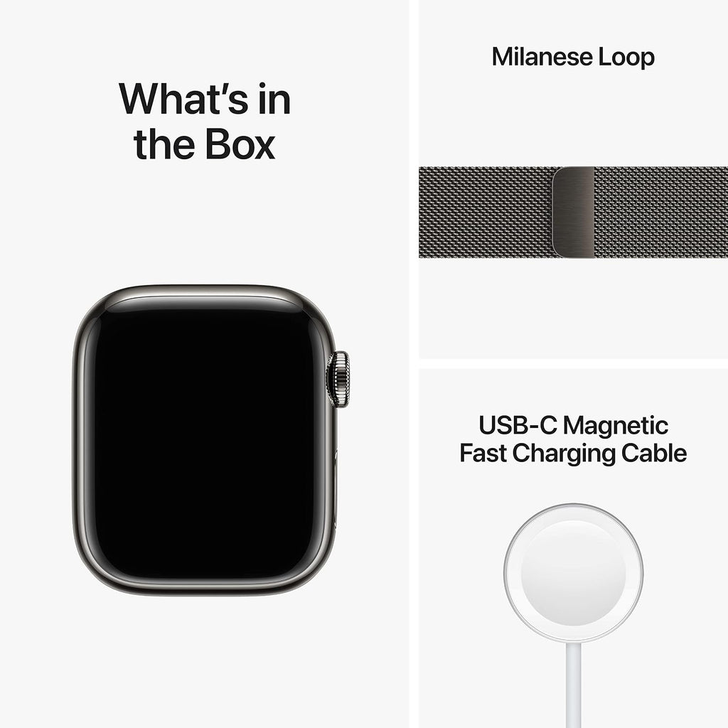 Apple Watch Series 8 (GPS + Cellular, 41MM) - Graphite Stainless Steel with Graphite Milanese Loop (Renewed)