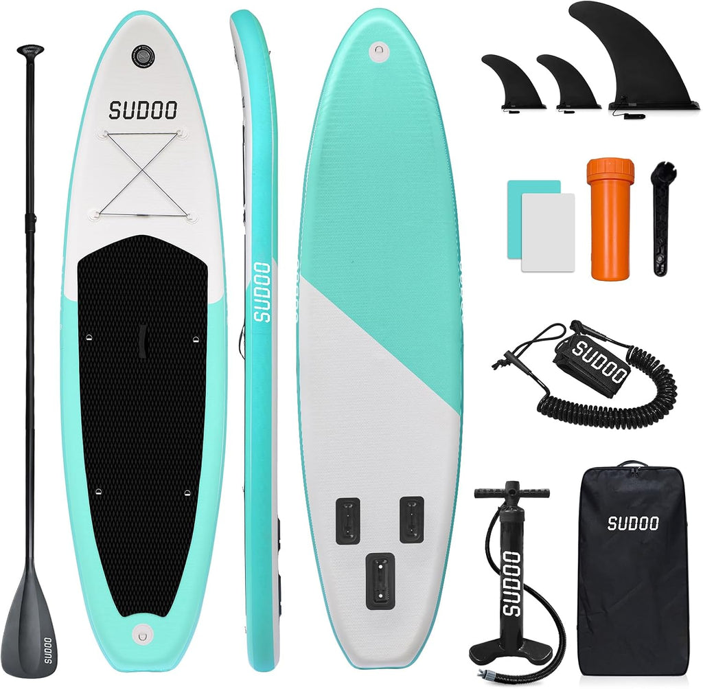 SUDOO Inflatable Stand Up Paddle Board 10'/ 10'6' SUP with 450LB Weight Capacity Adjustable Paddle Wide Stable Non Slip EVA Deck Complete Accessories for Adults Beginners Youth Outdoor Water Sports