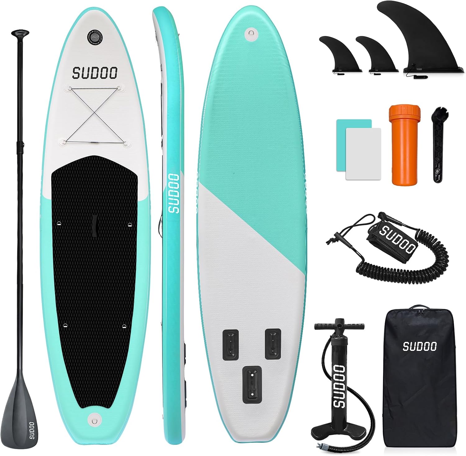 SUDOO Inflatable Stand Up Paddle Board 10'/ 10'6' SUP with 450LB Weight Capacity Adjustable Paddle Wide Stable Non Slip EVA Deck Complete Accessories for Adults Beginners Youth Outdoor Water Sports