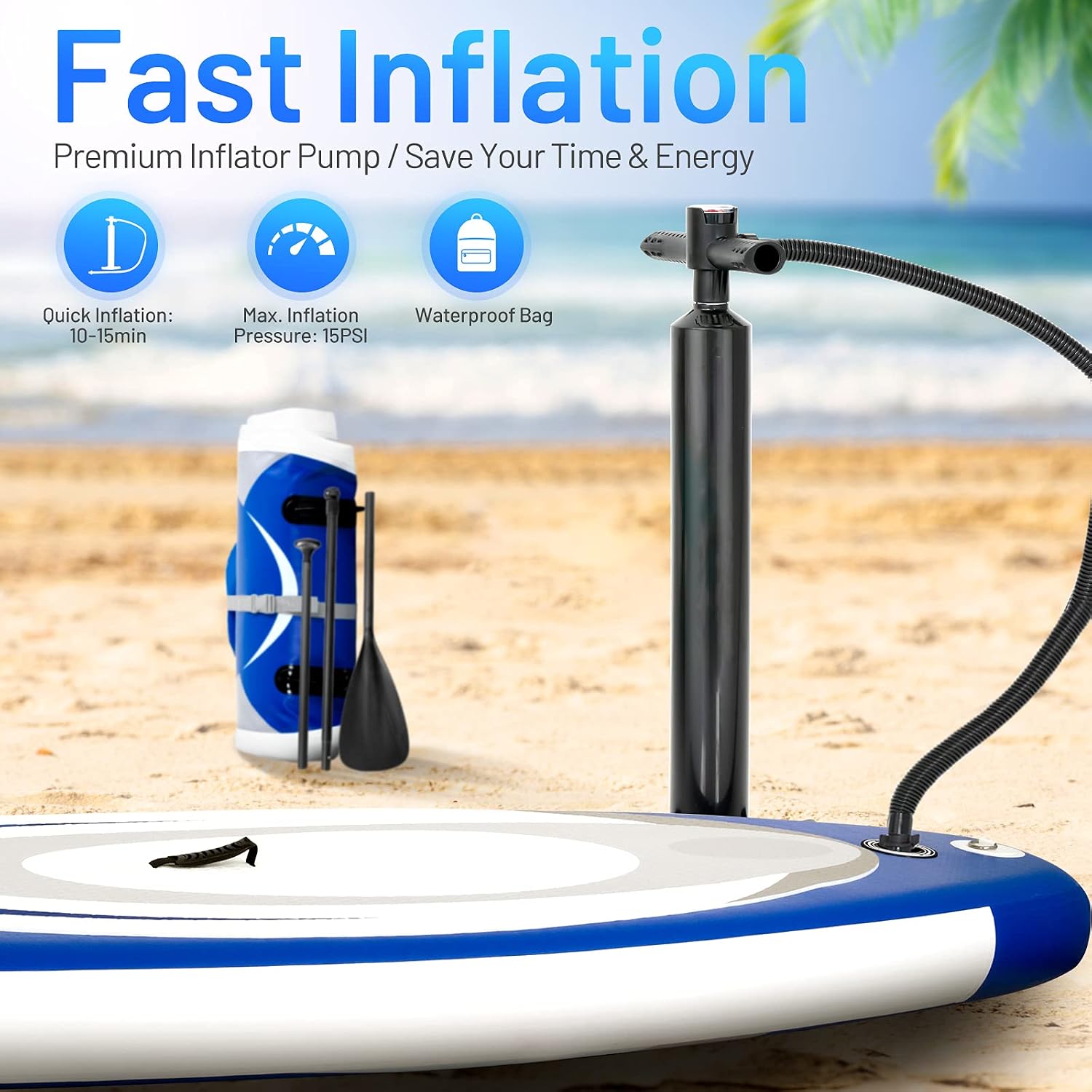 GYMAX Inflatable Stand Up Paddle Board, 6' SUP with Premium Complete Accessories, Backpack, Pump, Leash, Paddle & Removable Fins, Portable Stand Up Boat for All Skill Level