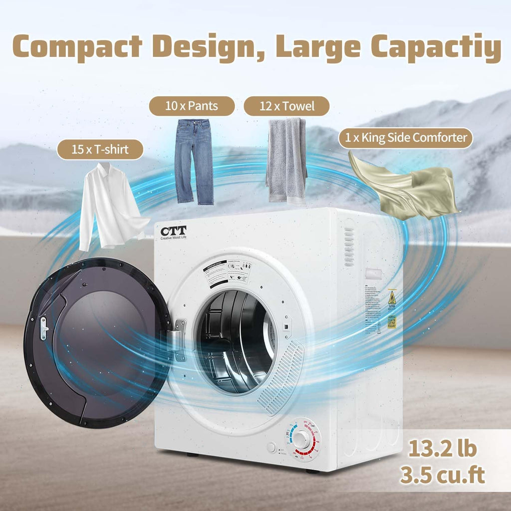 CTT Portable Clothes Dryer 3.5 cu.ft, 110V Laundry Dryer with Stainless Steel Tub, 4 Drying Mode, Portable Dryers for Laundry, Apartments, RVs, Dorms, 1500W