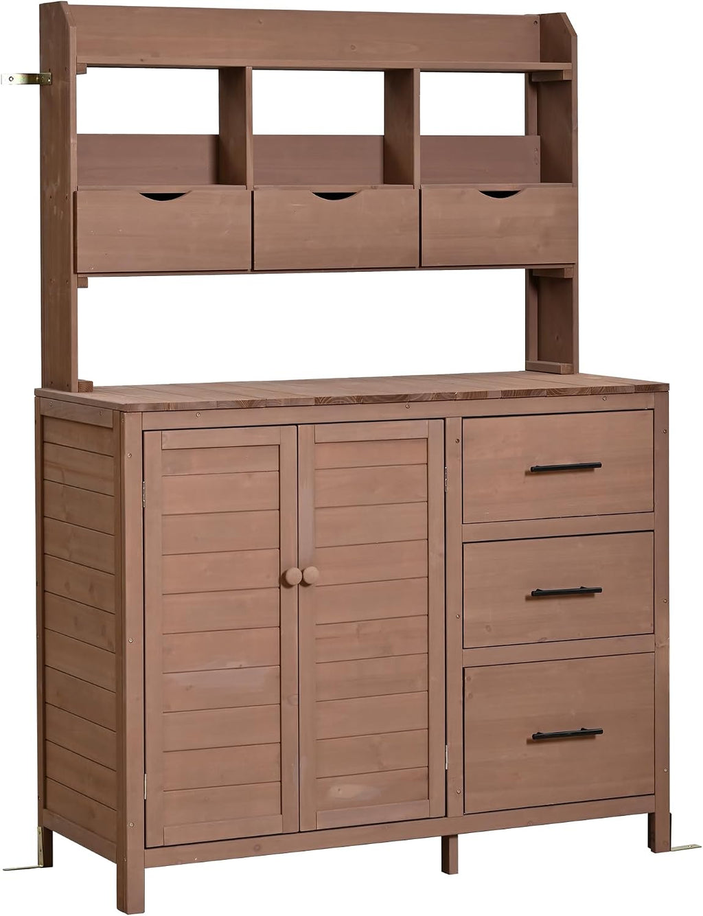 65' H Large Patio Potting Bench, Farmhouse Garden Workstation with 6 Drawers, Bottom Cabinet and Side Hook, Adjustable Shelf, Fir Wood Frame Outdoor Kitchen Island (Brown/101)