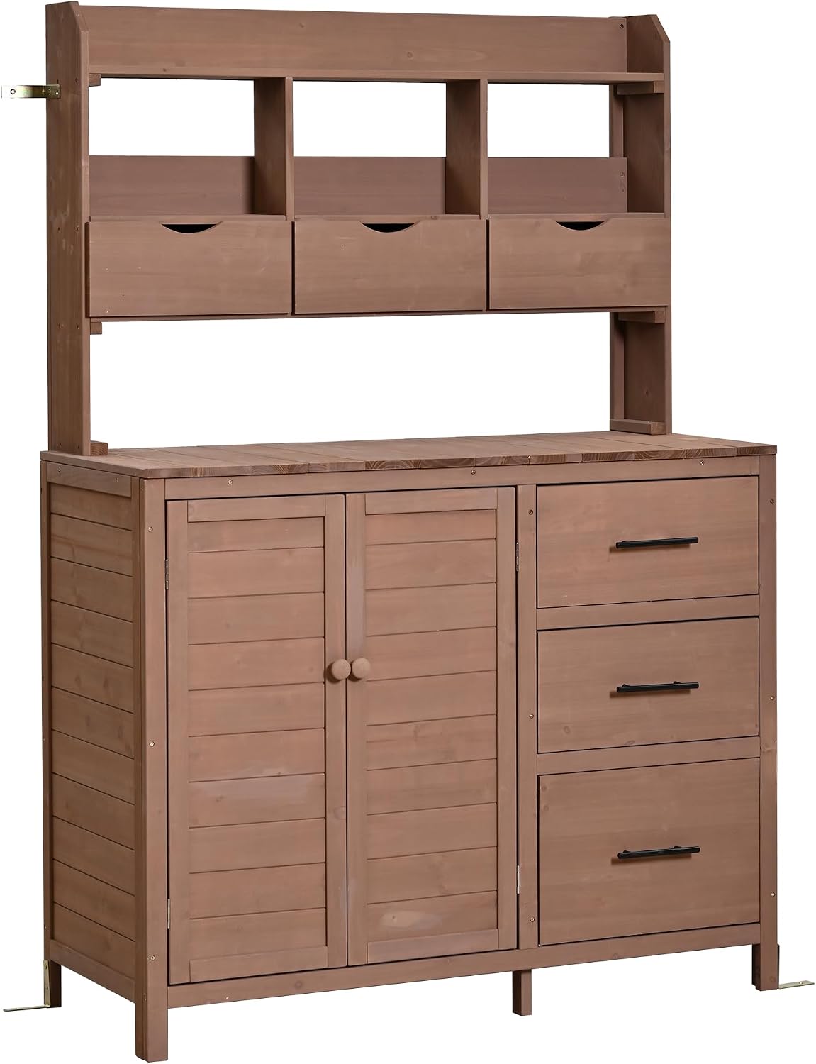 65' H Large Patio Potting Bench, Farmhouse Garden Workstation with 6 Drawers, Bottom Cabinet and Side Hook, Adjustable Shelf, Fir Wood Frame Outdoor Kitchen Island (Brown/101)