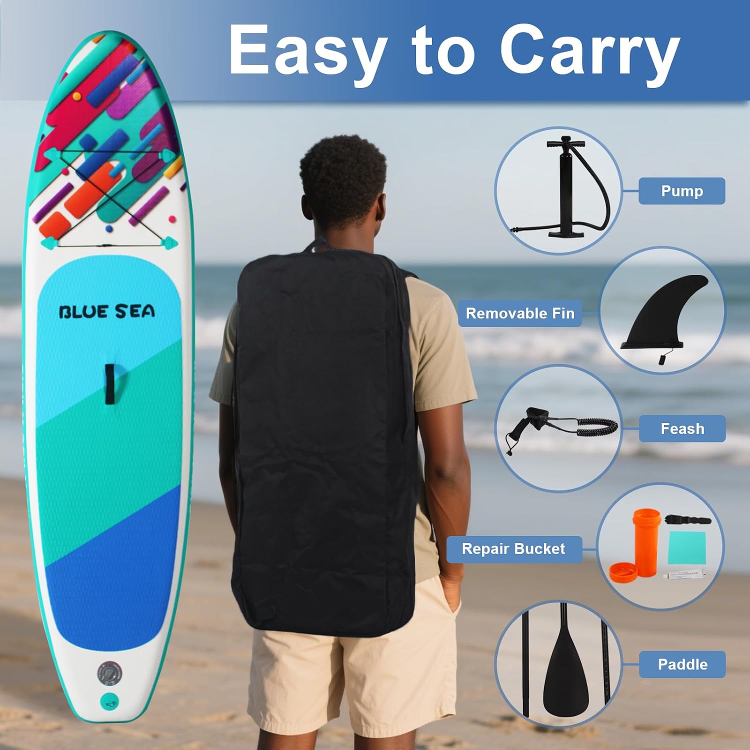 Inflatable Stand up Paddle Board, Extra Wide SUP, with Premium Paddleboard Accessories, Hand Pump, Backpack, Adult & Youth, for Yoga Fishing Paddling