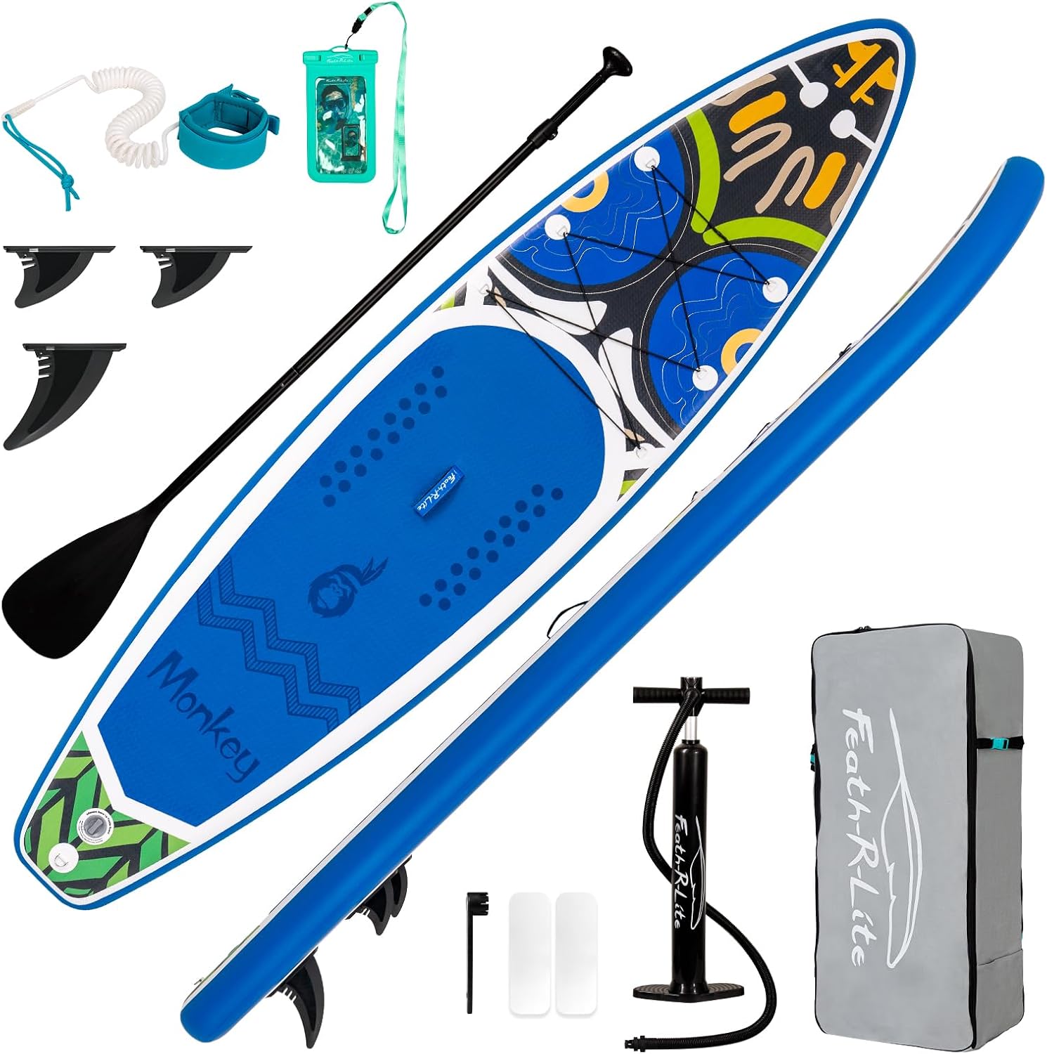 FEATH-R-LITE Inflatable Paddle Board Stand Up Paddleboards for Adults SUP with Premium Accessories Pump, Adjustable Paddle, Leash, Three Fins, Backpack