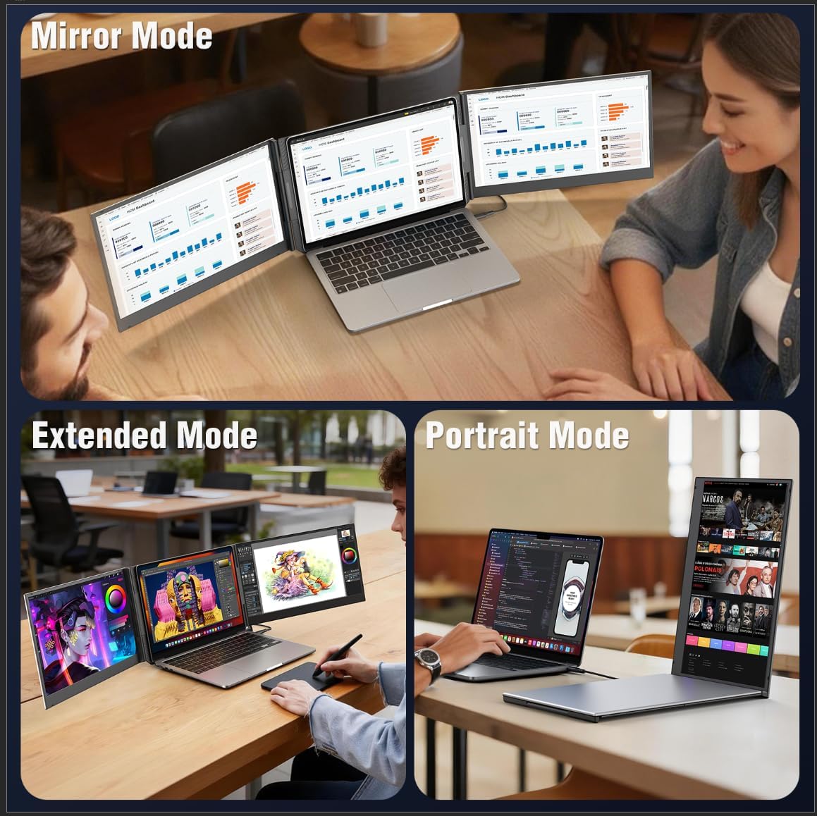 APILDELLA 15.6'' Triple Laptop Screen Extender, 1080P FHD Portable Dual Monitor for Laptop USB C HDMI, Plug-Play Monitor Extender for Triple Display for Mac/Windows, Fit 13'-17.3' Laptops