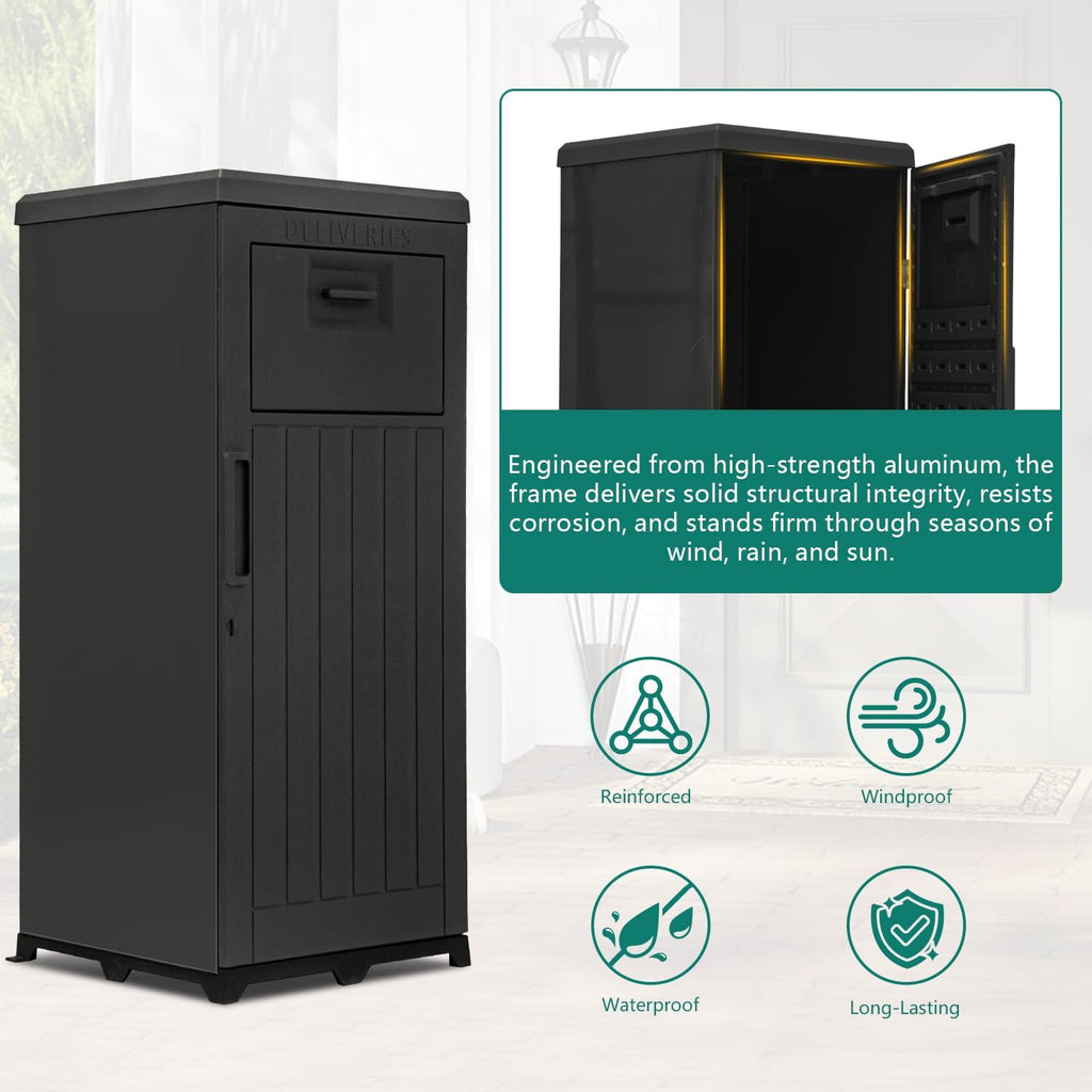 Domi 60-Gallon Outdoor Package Delivery Box - Weatherproof Double-Wall Resin, Lockable Parcel Drop Box for Porch/Curb