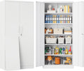 White Metal Storage Cabinet with 2 Doors and 6 Shelves,71' Tall Metal Cabinet with Lock,Lockable Garage Storage Cabinets,Locking File Cabinet,Steel Tool Cabinets for Home,Office,Garage,Shop