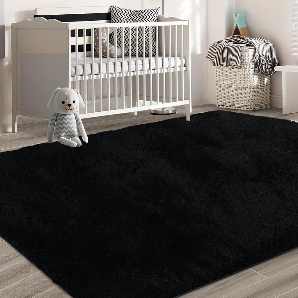 10X14 Large Shag Area Rugs for Living Room Bedroom,Big Soft Black Fluffy Rug for Bedroom Dorm,Indoor Carpet Plush Rugs for Living Room Home Decor,Black