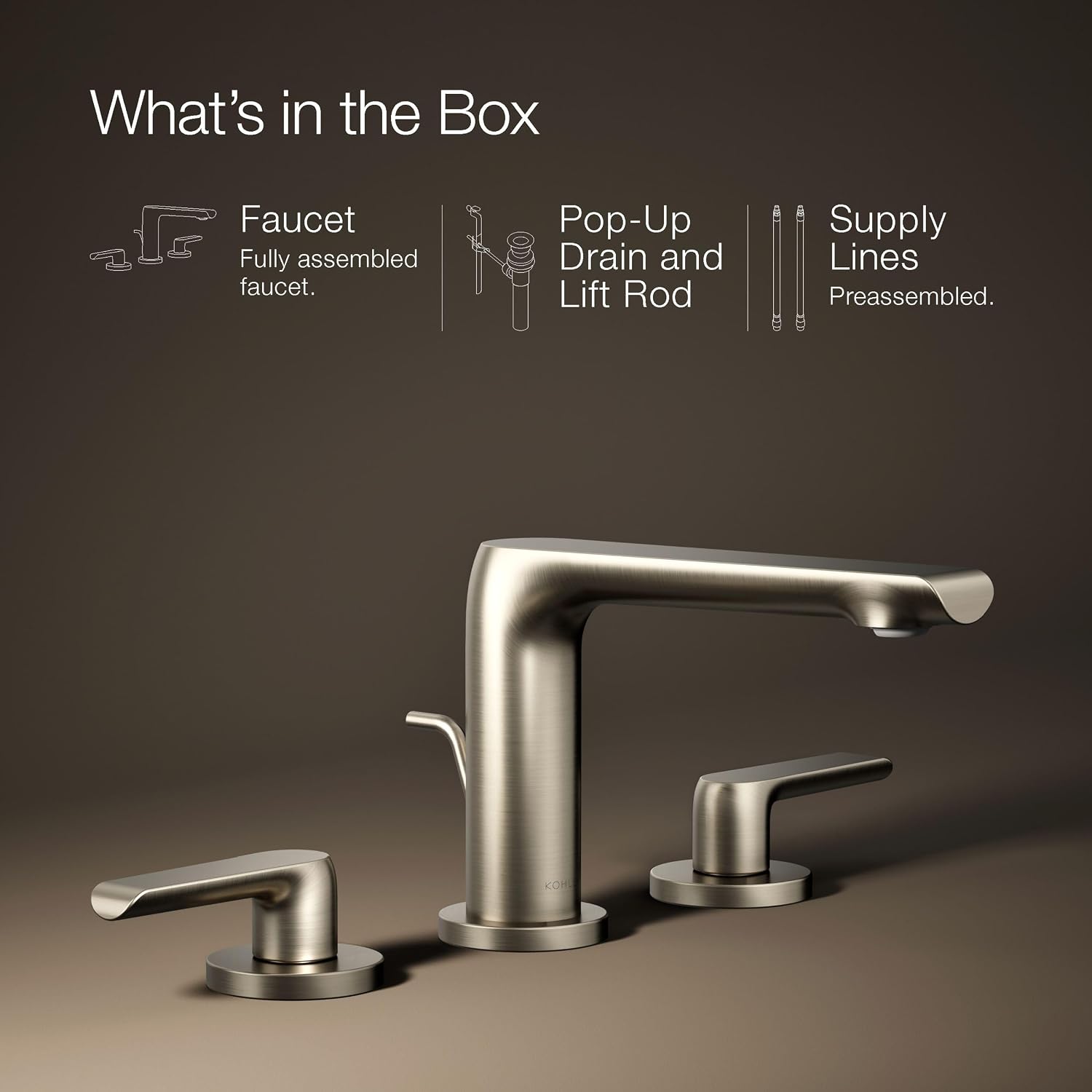 Kohler 97352-4-BN Avid® Widespread Bathroom Sink Faucet, 1.2 gpm, Vibrant Brushed Nickel