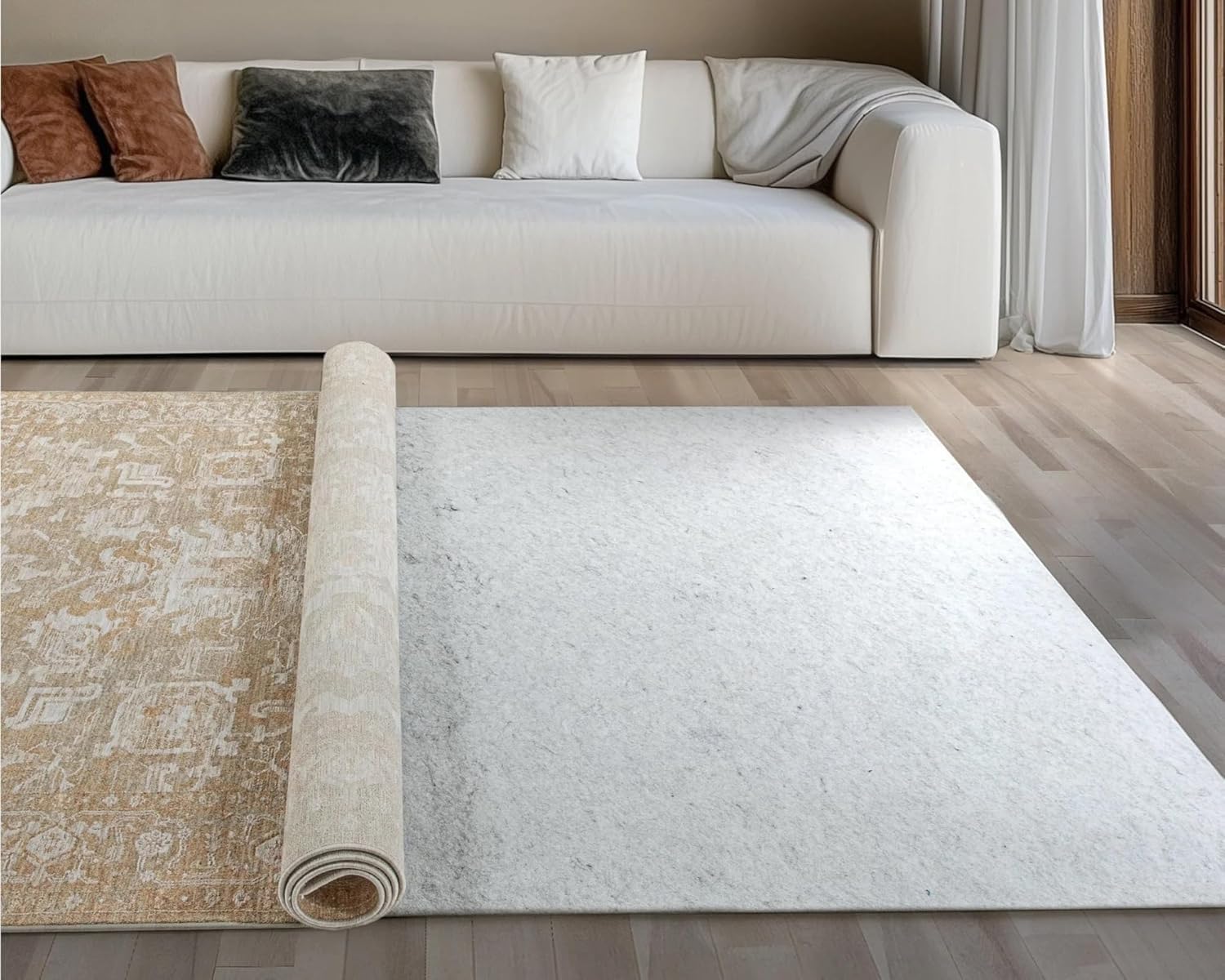 WELL WOVEN Premium 1/4' Thick Felt Rug Pad 10X10 Square - Non Slip Rubber Backing for Hard Floors & Carpet - Easy Cut to Size for Custom Fit - Superior Cushioning & Floor Protection Shield